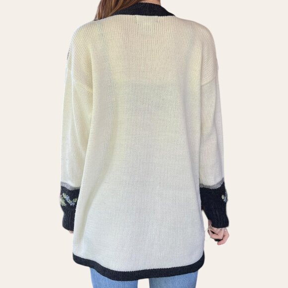 80s vintage Dana Scott long knit floral sweater - Picture 5 of 7